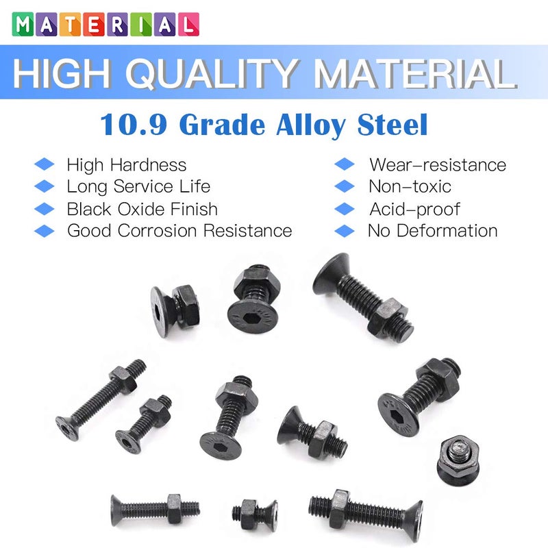 Glarks 510Pcs Metric M3 M4 M5 Alloy Steel Socket Cap Screws Hex Head Bolt Nuts Assortment Kit - Black Oxide Finish - Image 3